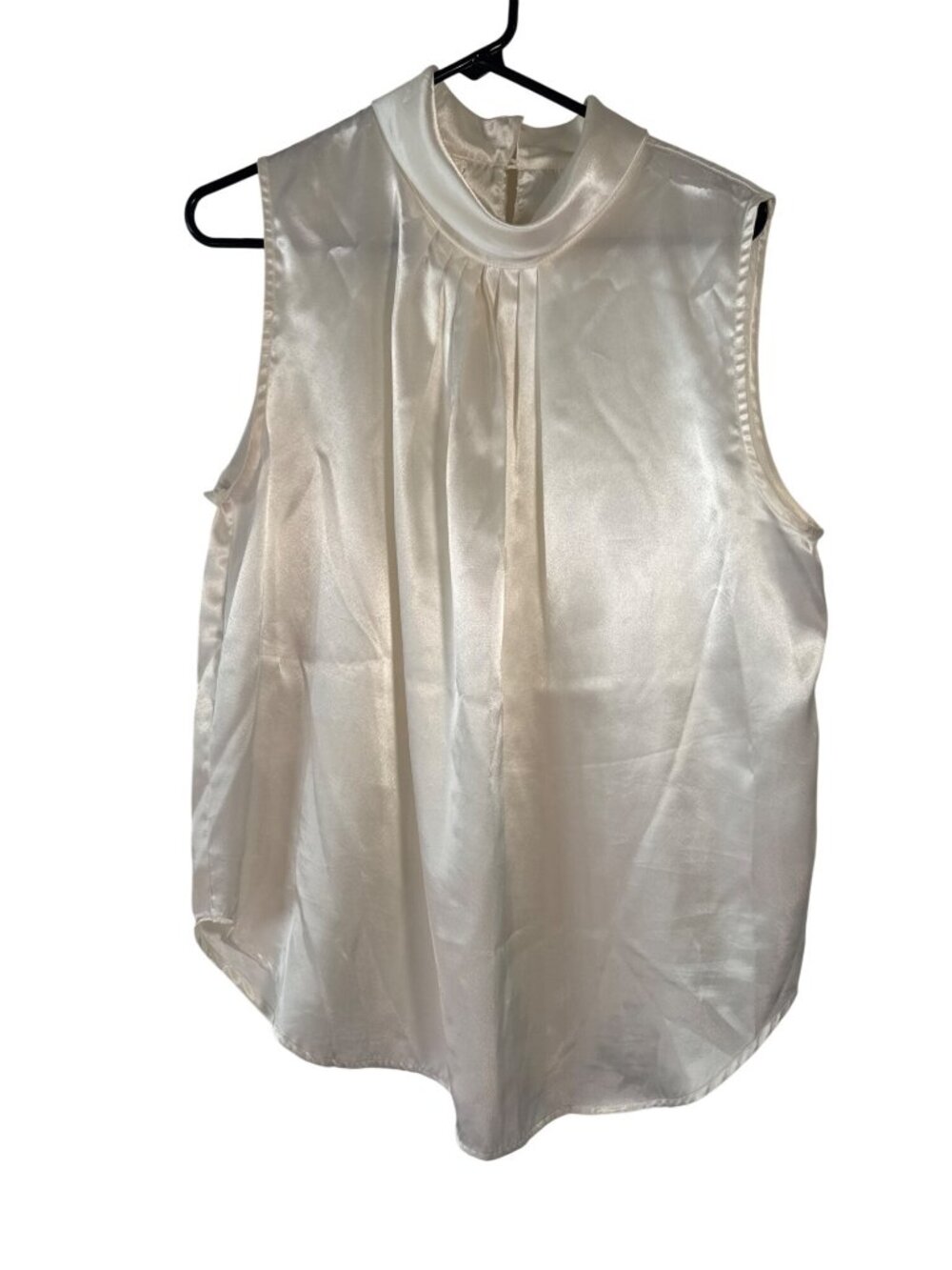 Vintage Sleeveless Ivory Satin Blouse Pleated Front By Appleseeds Size 16W
